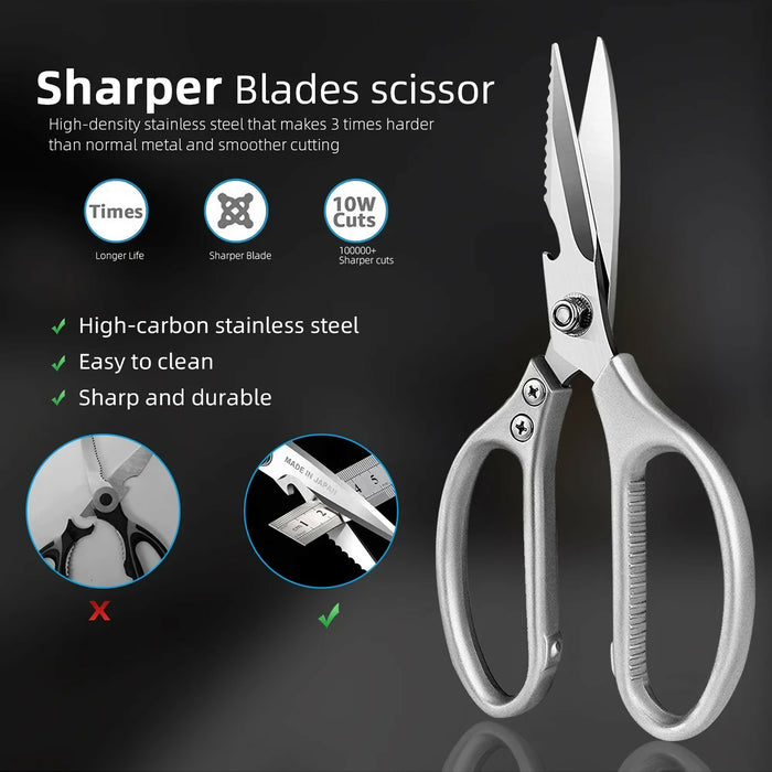8.5“ Multifunctional Kitchen Scissors, Heavy Duty Utility Food Scissors for Meat, Chicken, Fish, Seafood, Bones, Nuts