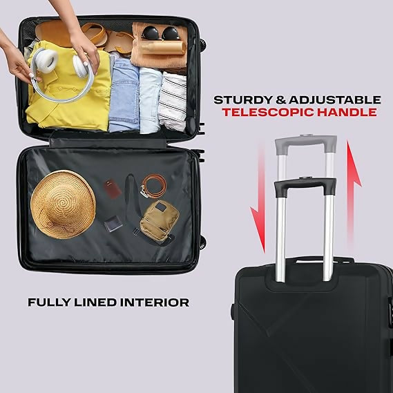 3-Piece ABS Hard Shell Luggage Set, 20"/24"/28" Expandable Suitcases with Spinner Wheels, Anti-Scratch & Built-In Lock - 808