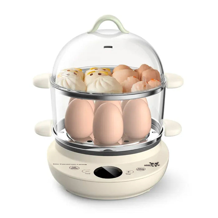 小浣熊 快手早餐蒸鍋 雙層觸控煮蛋蒸煎鍋 迷你便攜早餐機 2層多功能蒸鍋 3L 360W