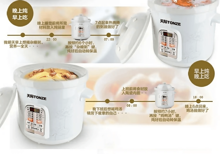天際 玻化白瓷電炖鍋 (4L 快慢兩煲) | TONZE 4L Electric Ceramic Slow Cooker (Dual-Mode)