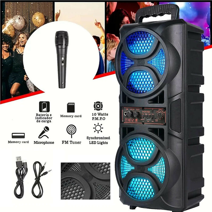 Portable Bluetooth Party Speaker Dual 6.5 in Subwoofers, RGB LED Lights, FM Radio, TWS Pairing, USB/TF/AUX Inputs, Microphone Included Karaoke Speaker for Home Parties Model CBS-6216
