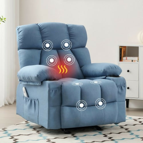 Massage Recliner Chair with Heat and Vibration, Ergonomic Rocking Lounge Chair with 4 Side Pockets, 2 Cup Holders, USB Charging Port