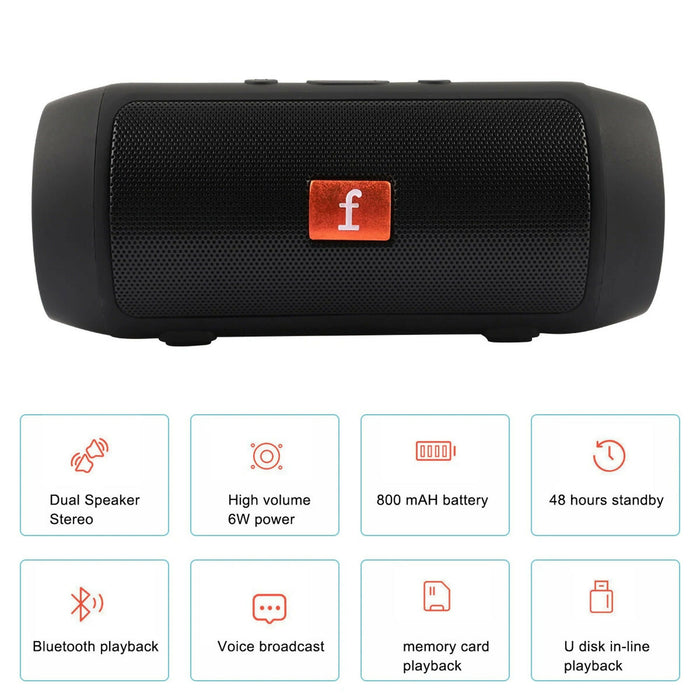 Portable Bluetooth Speaker | Wireless Stereo Speaker with Dual Speaker Design, USB & TF Card Playback, FM Radio, 800 mAh Battery, Compact Black Speaker for Home, Office, Travel & Outdoor Use