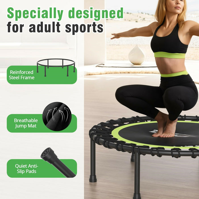 Rebounder Trampoline for Adults Quiet Bungee Cord System, 330 lb Capacity, Foldable Mini Fitness Trampoline Indoor Cardio, Weight Loss & Home Workout