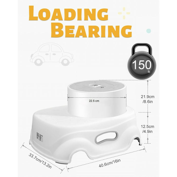 Step Stool Adjustable 2-Height Toddler Step Stool with Non-Slip Rubber Base & Steps |Sturdy One-Piece Design, 150 lb Capacity Bathroom Sink, Toilet, Bedroom