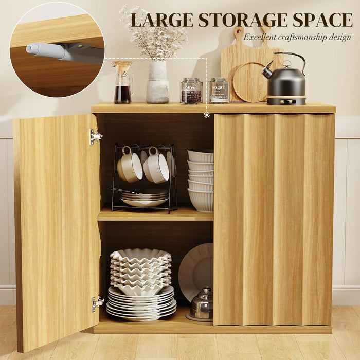 Sideboard Storage Cabinet Modern Fluted Door Design, Soft-Close Hinges, Handleless Push-Open, Thickened Top 31.5” Buffet Credenza for Dining Room, Living Room