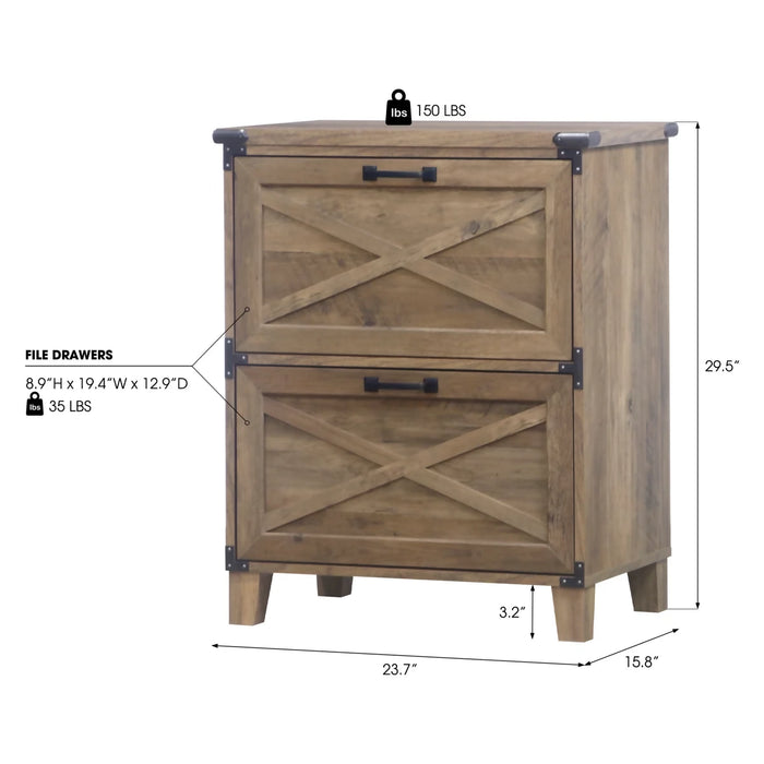 Maxxus Rustic Oak 2-Drawer Lateral Filing Cabinet