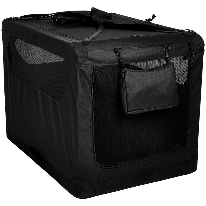 Soft Sided Dog Crate, Large Folding Portable Pet Kennel with Mesh Ventilation, Fleece Bed, Carry Handles & Storage Pouch, Black Travel Crate for Dogs, 107 x 79 x 78 cm