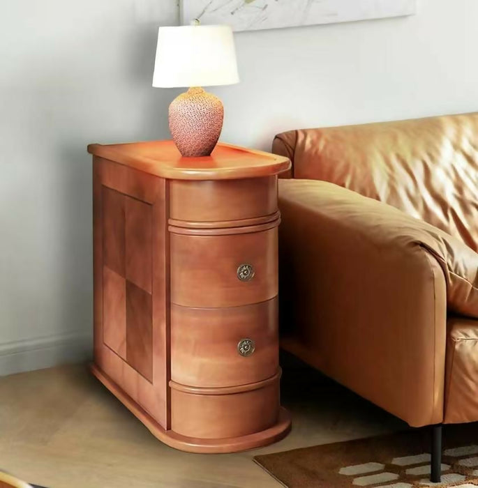 2-Drawer Solid Wood Narrow End Table, No Assembly Required Narrow Sofa Side Table for Living Room, Vintage Slim Nightstand Bedside Table for Bedroom Small Spaces