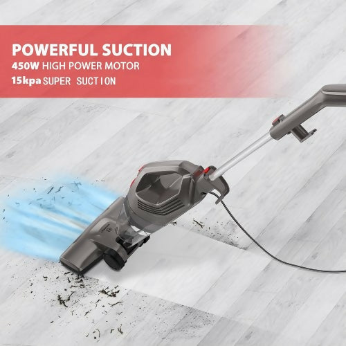 MOOSOO Vacuum Cleaner, 450W Lightweight Corded Stick Vacuum with 15KPa Suction, H12-HEPA Filter, 0.8L Dust Cup