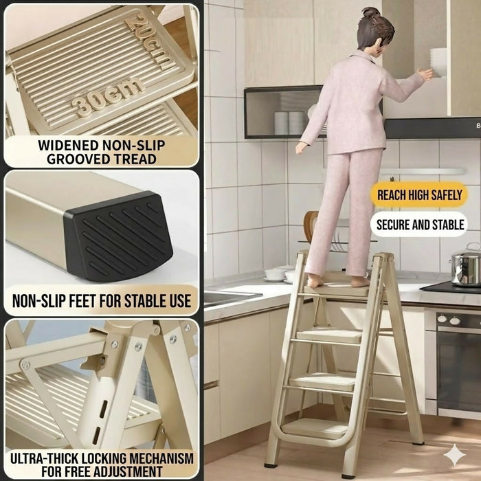 Step Ladder Drying Rack Foldable Height-Adjustable Clothes Drying Stand with Wide Non-Slip Steps 5-Step Laundry Ladder Rack Indoor Space-Saving Clothes Hanger Model LYJ5STEP