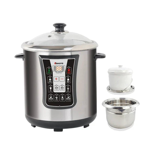 MAKOTO 多功能隔水電燉鍋 陶瓷不鏽鋼雙內膽 多功能電鍋 10L 1000W