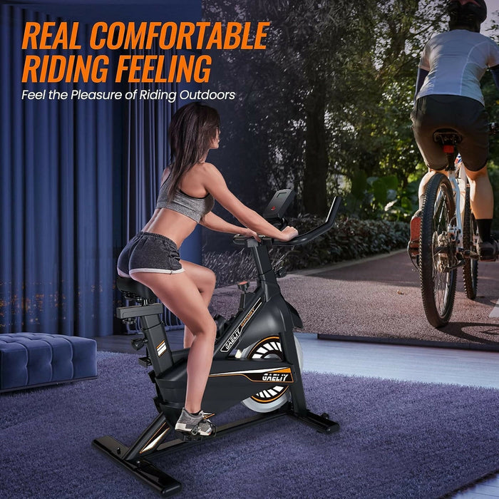 Indoor Cycling Exercise Bike 330 lb Capacity Ultra-Quiet Belt Drive Adjustable Seat & Handlebars Resistance Control Home Cardio Spin Bike