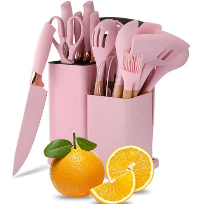 19-Piece Kitchen Utensil & Knife Set – Silicone Cooking Tools (11PCS) with 5 Knives, Scissors & Cutting Board, Heat-Resistant Non-Stick Cookware Set