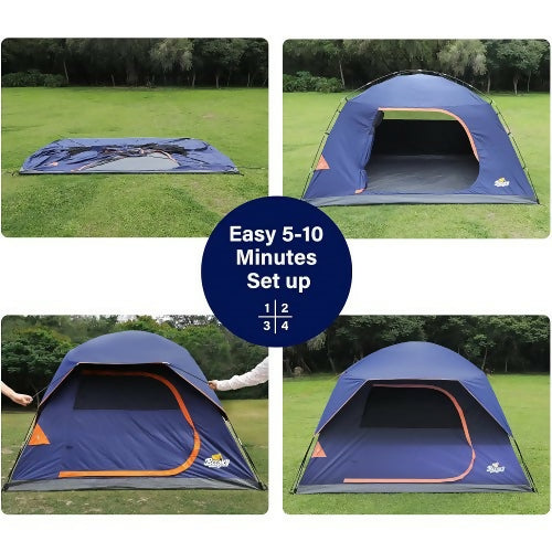 4/6 Person Camping Tent, Waterproof Windproof Tent with Removable Top Rainfly, Large Mesh Windows, Easy Set Up, Carry Bag - BS-0066