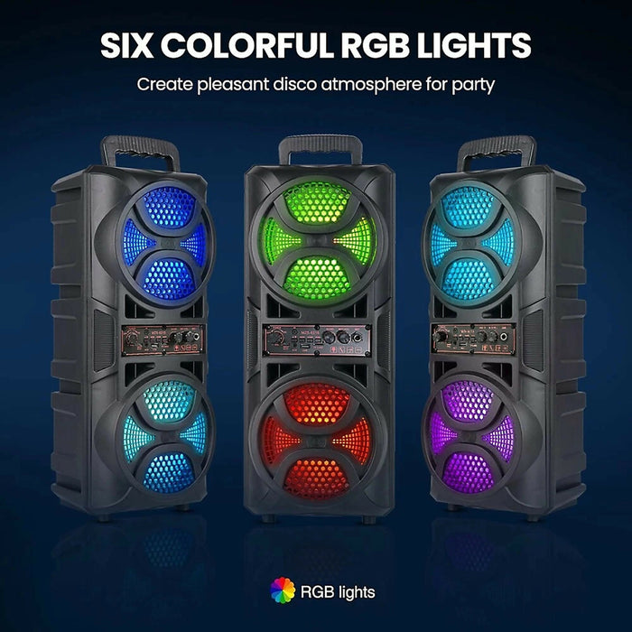 Portable Bluetooth Party Speaker Dual 6.5 in Subwoofers, RGB LED Lights, FM Radio, TWS Pairing, USB/TF/AUX Inputs, Microphone Included Karaoke Speaker for Home Parties Model CBS-6216
