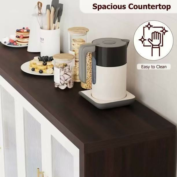 Wooden 55.1"W Modern Sideboard Buffet with Fluted Glass Doors, Accent Cabinet Console Table TV Stand, Brown & White