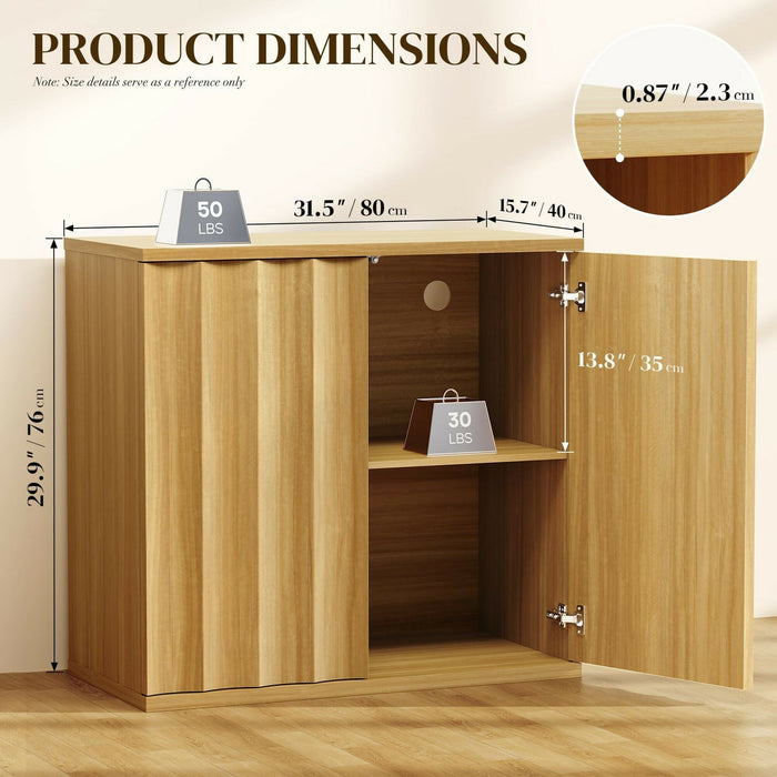 Sideboard Storage Cabinet Modern Fluted Door Design, Soft-Close Hinges, Handleless Push-Open, Thickened Top 31.5” Buffet Credenza for Dining Room, Living Room