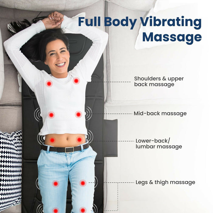 Full Body Massage Mat with Heat Extra Large Vibration Back Massager Pad with 10 Motors, 5 Modes, 3 Intensities, Remote Control for Sofa, Bed, Office & Gifts