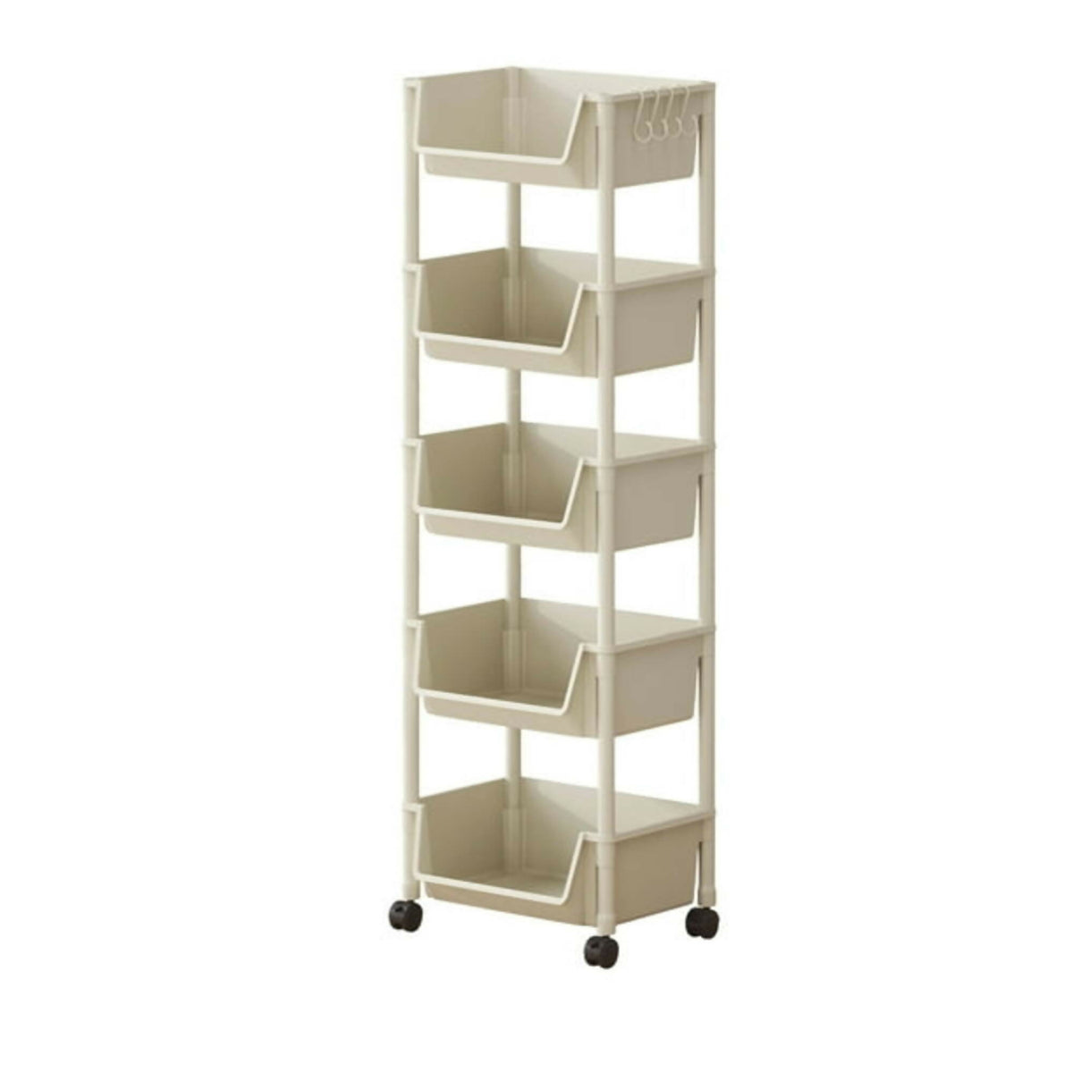 Multi-Tier 360° Rolling Storage Cart|Slim 5-Tier Organizer with Hooks ...