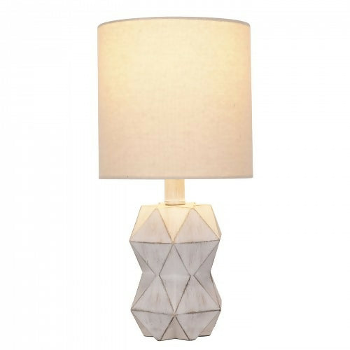 Faux Wood Table Lamp, 15.75" White Wash Faceted Lamp for Home, Bedroom, Office (2 Set)
