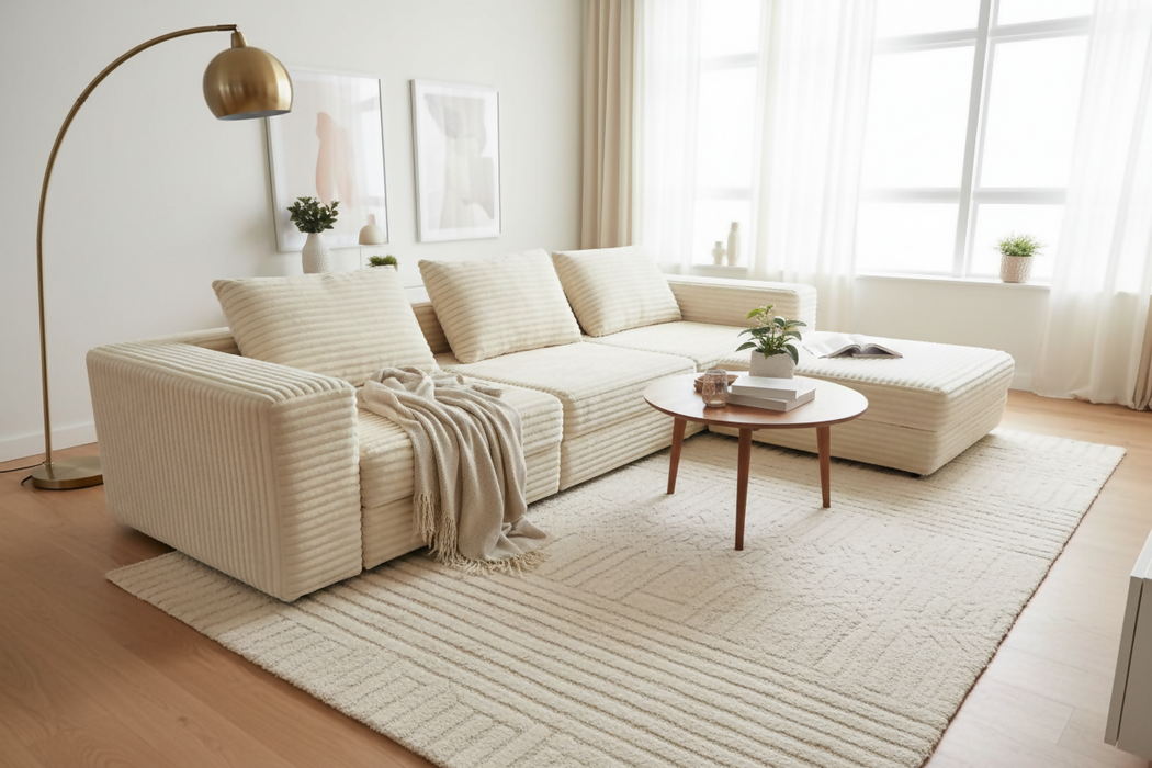 4-piece Cubic Cord Modular L-Shape Boneless Sofa, 280cm Extra Wide Sectional