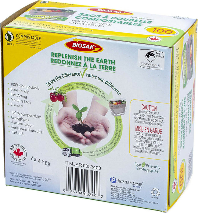 Biosak 100% Compostable Trash Bags for Kitchen Organics, Gallon