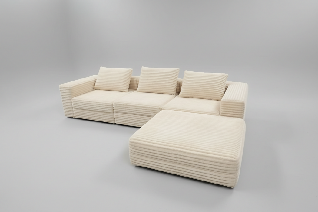 4-piece Cubic Cord Modular L-Shape Boneless Sofa, 280cm Extra Wide Sectional