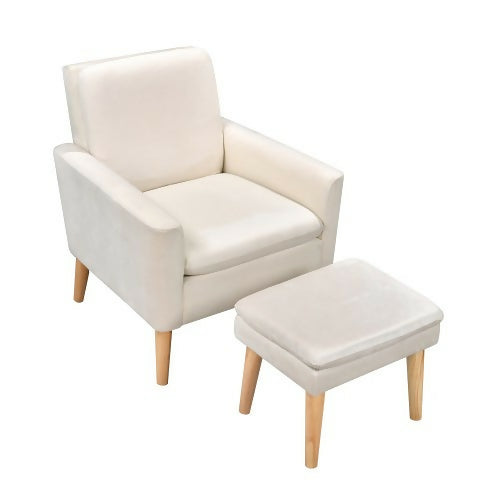 Sofa Chair with Ottoman, Modern Velvet Upholstered Accent Chair with Footrest, Storage Pocket