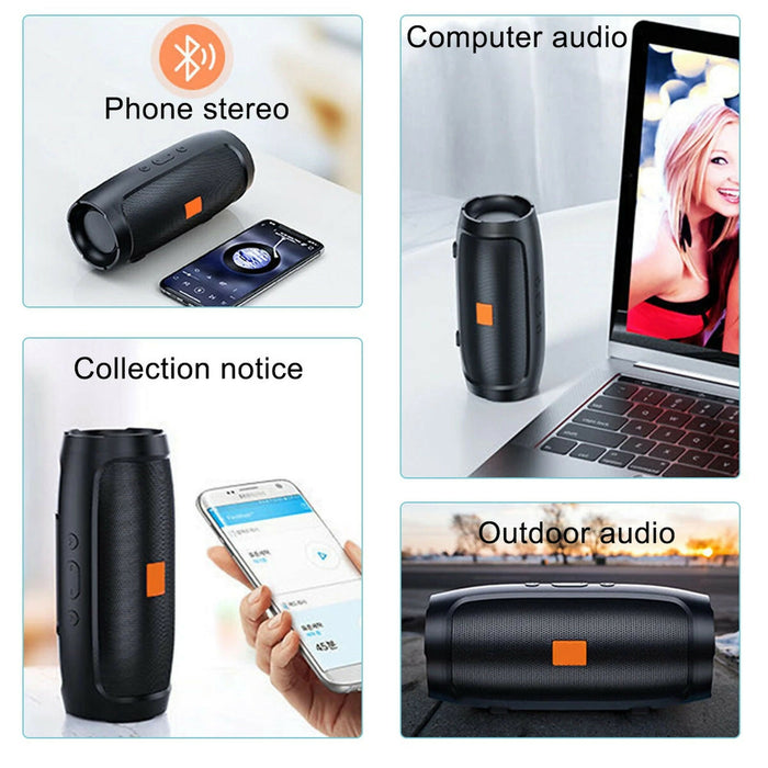 Portable Bluetooth Speaker | Wireless Stereo Speaker with Dual Speaker Design, USB & TF Card Playback, FM Radio, 800 mAh Battery, Compact Black Speaker for Home, Office, Travel & Outdoor Use