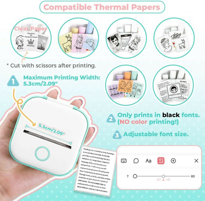 Phomemo T02 熱感無線藍牙袖珍電話印表機，上蓋白色 + 綠色