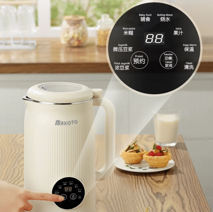 Makoto Multi-Function Soymilk Maker 1.2L (Quiet Blend, 800W, 10-Blade Steel)