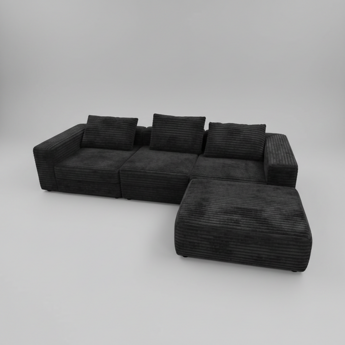 4-piece Cubic Cord Modular L-Shape Boneless Sofa, 280cm Extra Wide Sectional