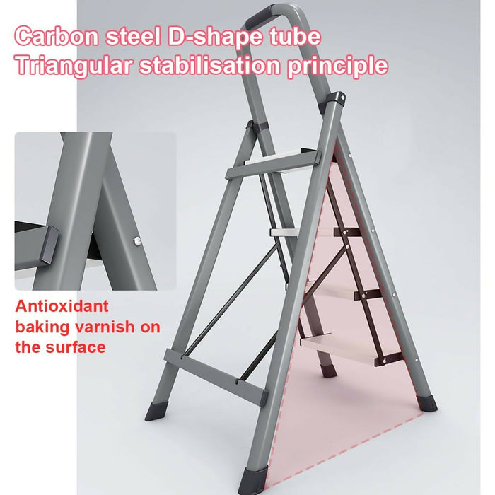 6-Step Folding Step Ladder with Handrail, Wide Anti-Slip Pedals, Space-Saving Foldable Design, Stable Triangular Frame, Carbon Steel Home Ladder for Kitchen, Closet, Office, Grey