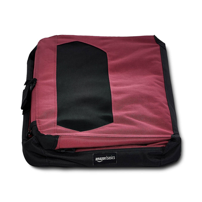 Soft Dog Crate 91 cm Foldable Portable Pet Carrier with Mesh Windows, Top & Front Openings, Carry Handles, Shoulder Strap & Washable Fleece Pad Red Indoor Travel Crate