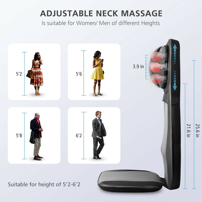 Neck & Back Massager with Heat Full Back Massage Chair Pad, Adjustable Neck Nodes, Rolling Massage, Seat Vibration Cushion for Home, Office, Sofa & Gifts