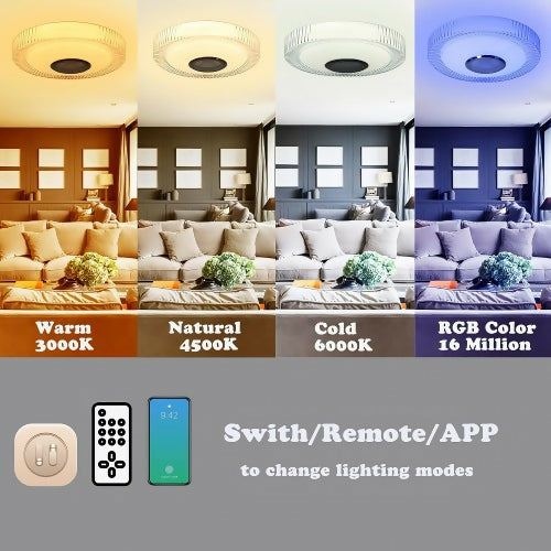 EXHOURME 吸頂燈，嵌入式吸頂燈，帶藍牙揚聲器，RGB 變色，APP + 遠端控制，適用於家庭、臥室、浴室