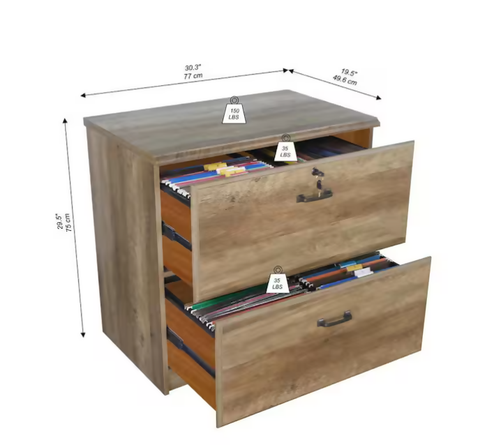 Maxxus 2 Drawer Lateral Filing Cabinet in Rustic Oak