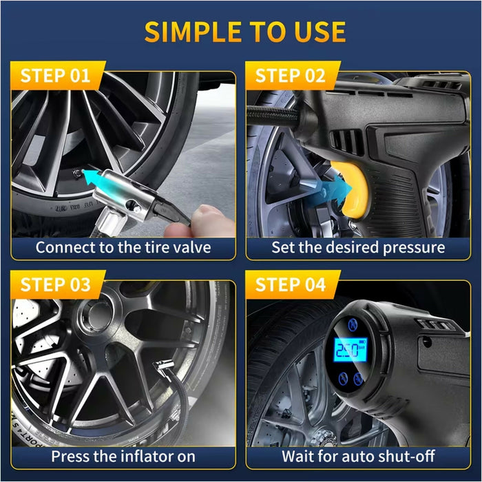 Portable Tire Inflator Air Compressor, 150 PSI Cordless Air Pump with 4000mAh Rechargeable Battery, Digital Pressure Gauge, Auto Shut-Off, LED Light, for Car, Motorcycle, Bicycle & Sports Balls