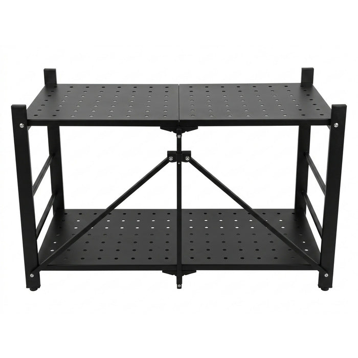 Foldable Countertop Shelf Organizer, 2-Tier Metal Storage Rack, Collapsible Space-Saving Cabinet and Counter Riser, 70 x 33.5 x 43 cm, Black, Kitchen Pantry Bathroom Office Use