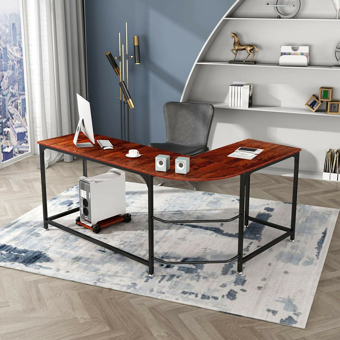 L Shaped Computer Desk 66-Inch Reversible Corner Office Desk with CPU Stand, Metal Frame, Wood Grain Top, Adjustable Feet Home Office, Gaming, Study Workstation