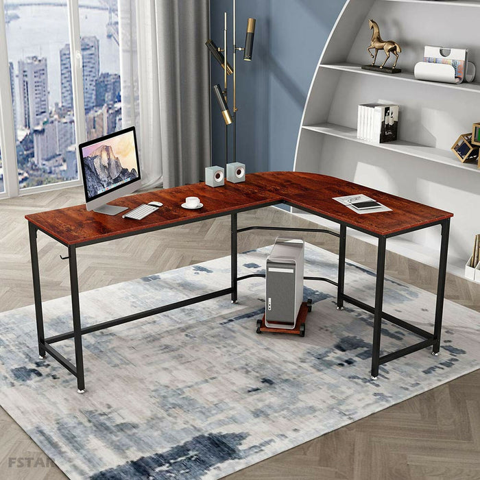 L Shaped Computer Desk 66-Inch Reversible Corner Office Desk with CPU Stand, Metal Frame, Wood Grain Top, Adjustable Feet Home Office, Gaming, Study Workstation