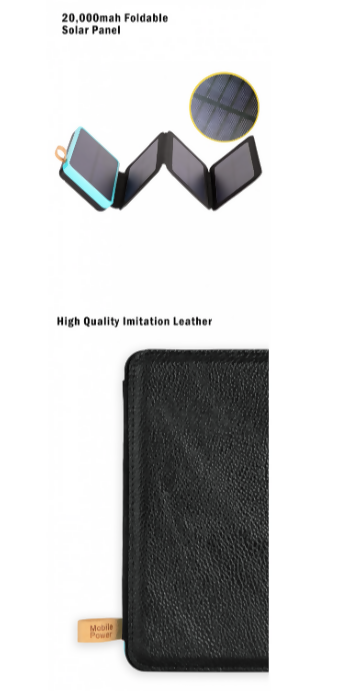 Icon Best 太陽能充電器，20000mAh 太陽能行動電源，4片可折疊太陽能板，戶外便攜充電器，帶3種模式露營燈的外接電池組 -(糖果藍)