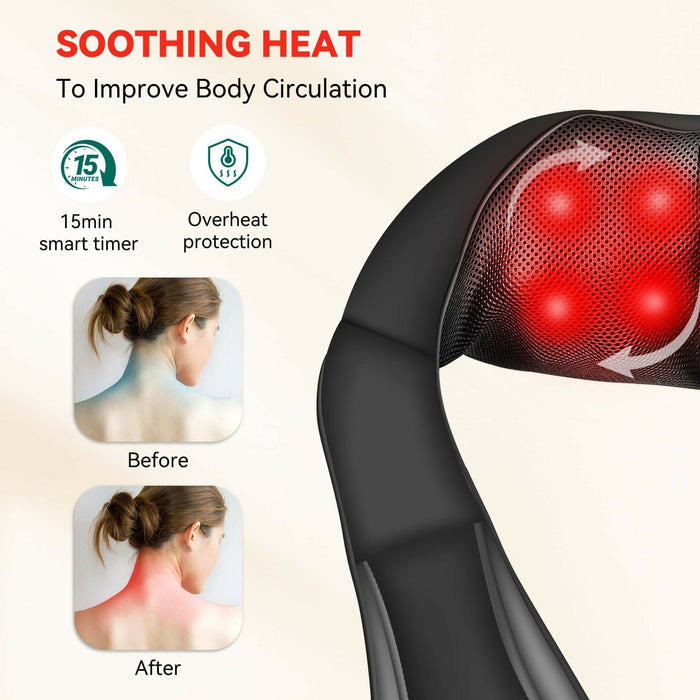 Shiatsu Neck & Shoulder Massager with Heat Corded Electric Deep Kneading Wrap Massager with 8 Nodes, Bi-Direction Control, 2 Intensities for Home, Office & Gifts
