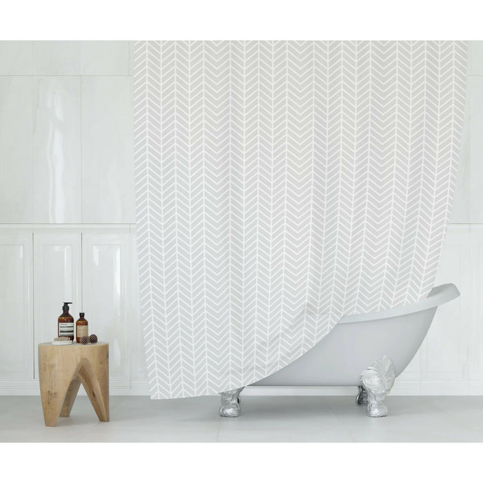 Shower Curtain, Grey White Geometric Bathroom Curtain, 100% Polyester Fabric, 12 Buttonholes, Machine Washable, Modern Bath Decor for Home, Apartment, Condo