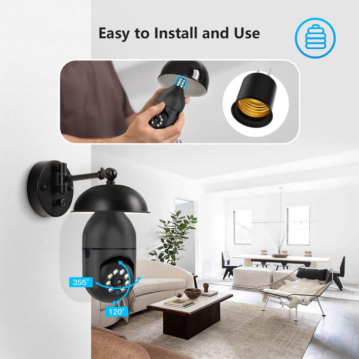 2K Light Bulb Security Camera Wireless, Indoor Light Socket Cameras for Home Security, Motion Detection, 355°, Color Night Vision, 5G/2.4G WiFi, Screw in