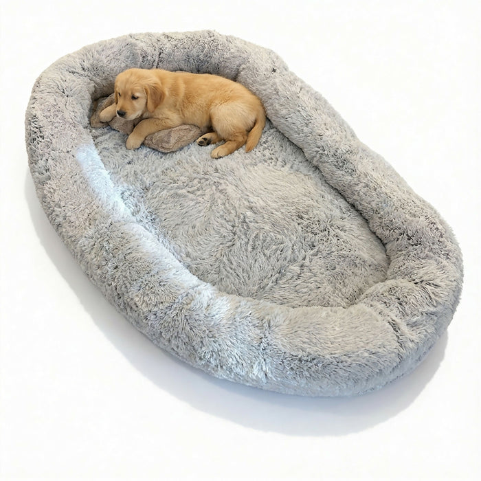 Extra-Large Calming Dog Bed 174×110 cm with Blanket & Pillow, Ultra-Soft Plush Orthopedic Foam Support, Washable Cover, Non-Slip Bottom – XXL Comfort Bed for Large Dogs & Multi-Pets – Grey