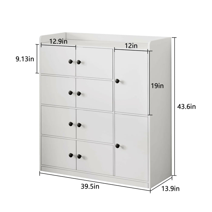 Bathroom Storage Cabinet Freestanding Floor Organizer with 8 Doors & Shelves Waterproof P2 MDF Modern White Storage Cupboard Bathroom, Entryway, Living Room