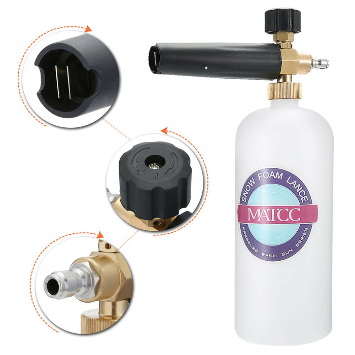 MATCC Adjustable Snow Foam Cannon 1L – Pressure Washer Foam Gun with 1/4” Quick Connect, Thick Foam Car Wash Sprayer (1000–3000 PSI)