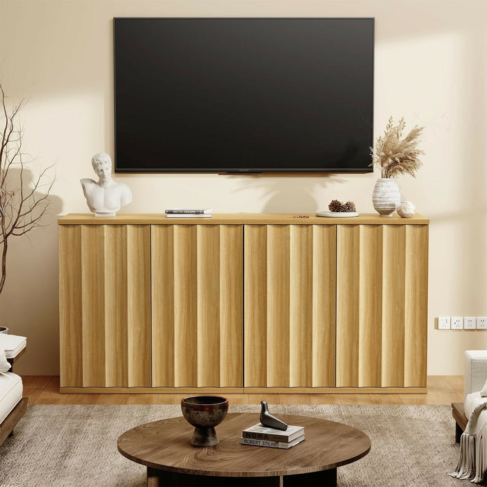 Sideboard Storage Cabinet Modern Fluted Door Design, Soft-Close Hinges, Handleless Push-Open, Thickened Top 31.5” Buffet Credenza for Dining Room, Living Room